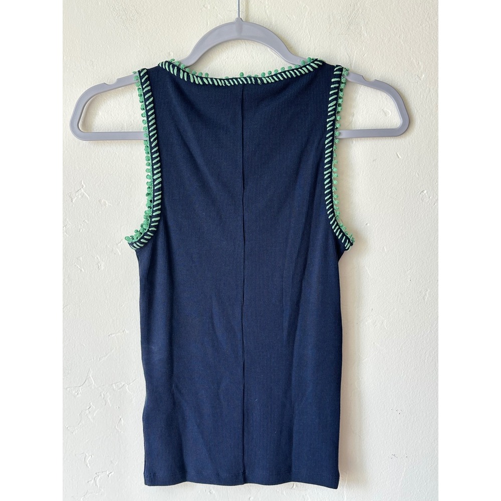 NEW J.Crew Perfect Rib V-Neck Tank Top Size XS Hand Stiched Pom Pom Trim Chic - Picture 3 of 10